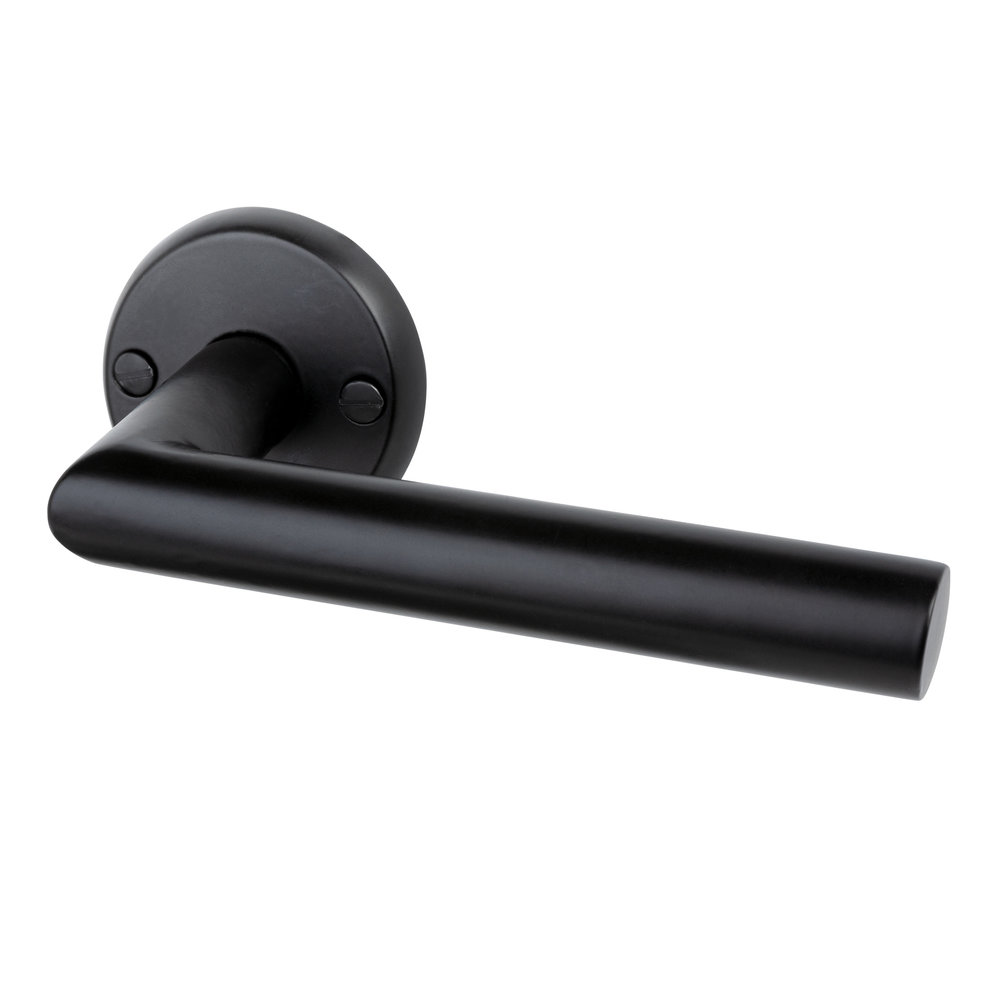 Mooi Deurbeslag Deurklink Esferia met mat zwarte poedercoating en ronde rozetten Mooi Deurbeslag Deurklink Esferia met mat zwarte poedercoating en ronde rozetten