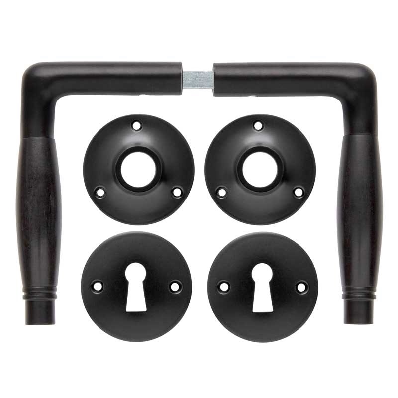 De Oude Deurklink Deurklink set - Deco mat zwart met ronde sleutelrozetten