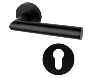 Mooi Deurbeslag Deurklink geveerd Modern mat zwart rond met ronde cilinderrozetten Mooi Deurbeslag Deurklink geveerd Modern mat zwart rond met ronde cilinderrozetten