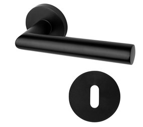 Mooi Deurbeslag Deurklink geveerd Modern rond mat zwart met ronde sleutelrozetten Mooi Deurbeslag Deurklink geveerd Modern rond mat zwart met ronde sleutelrozetten