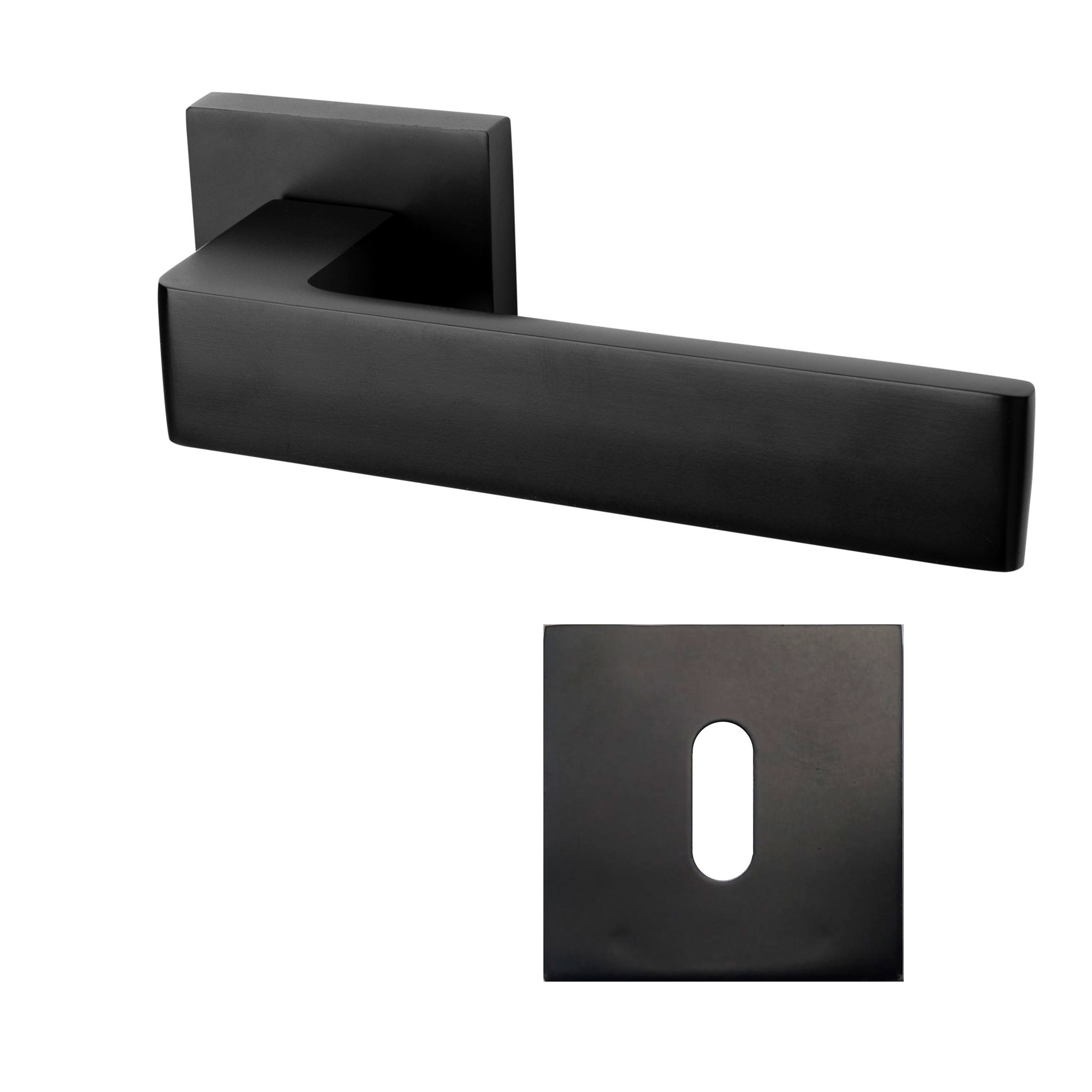 Mooi Deurbeslag Deurklink Nova21 geveerd zwart met vierkante sleutelrozetten