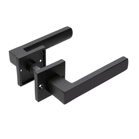 Mooi Deurbeslag Deurklink Nova mat zwart met vierkante cilinderrozetten Mooi Deurbeslag Deurklink Nova mat zwart met vierkante cilinderrozetten