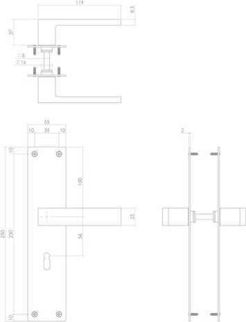 Intersteel Deurklink Amsterdam schild zwart sleutelgat 56mm