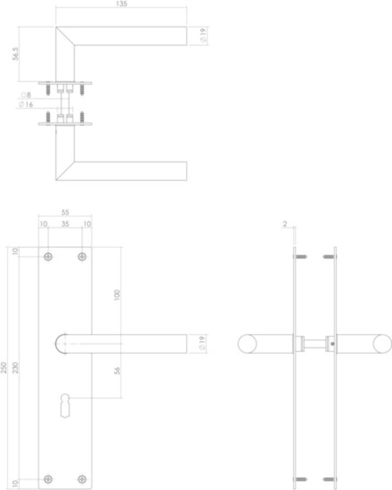 Intersteel Deurklink jura schild zwart 250x55x2mm sleutelgat 56mm - deurbeslag voor binnendeur Intersteel Deurklink jura schild zwart 250x55x2mm sleutelgat 56mm - deurbeslag voor binnendeur