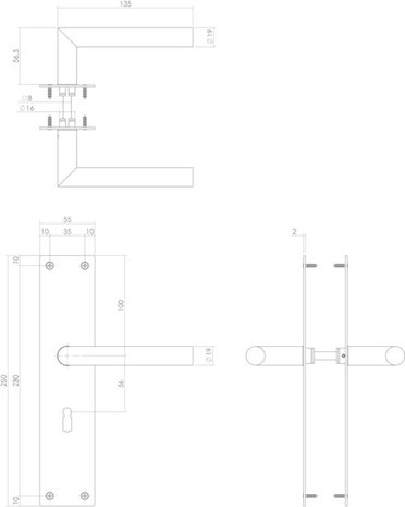 Intersteel Deurklink jura schild zwart 250x55x2mm sleutelgat 56mm - deurbeslag voor binnendeur Intersteel Deurklink jura schild zwart 250x55x2mm sleutelgat 56mm - deurbeslag voor binnendeur