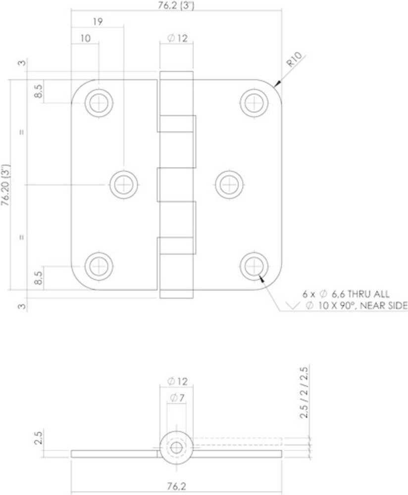 Intersteel Kogellagerscharnier 76x76mm RVS mat zwart afgerond tot 50 kilo - Intersteel Intersteel Kogellagerscharnier 76x76mm RVS mat zwart afgerond tot 50 kilo - Intersteel
