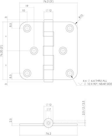 Intersteel Kogellagerscharnier 76x76mm RVS mat zwart afgerond tot 50 kilo - Intersteel Intersteel Kogellagerscharnier 76x76mm RVS mat zwart afgerond tot 50 kilo - Intersteel