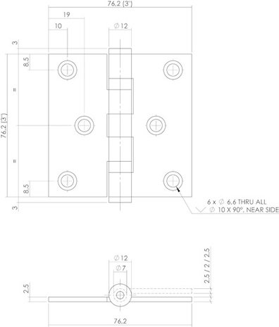 Intersteel Kogellagerscharnier rechte hoeken 76x76mm RVS zwart tot 50 kilo Intersteel Kogellagerscharnier rechte hoeken 76x76mm RVS zwart tot 50 kilo