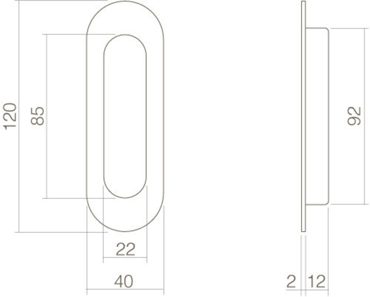 Intersteel Schuifdeurkom mat zwart ovaal 120x40mm blind Intersteel Schuifdeurkom mat zwart ovaal 120x40mm blind