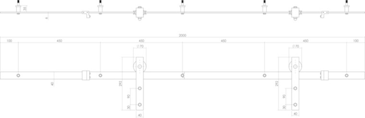 Intersteel Schuifdeursysteem Recht mat zwart - incl. rail en beslag - Intersteel