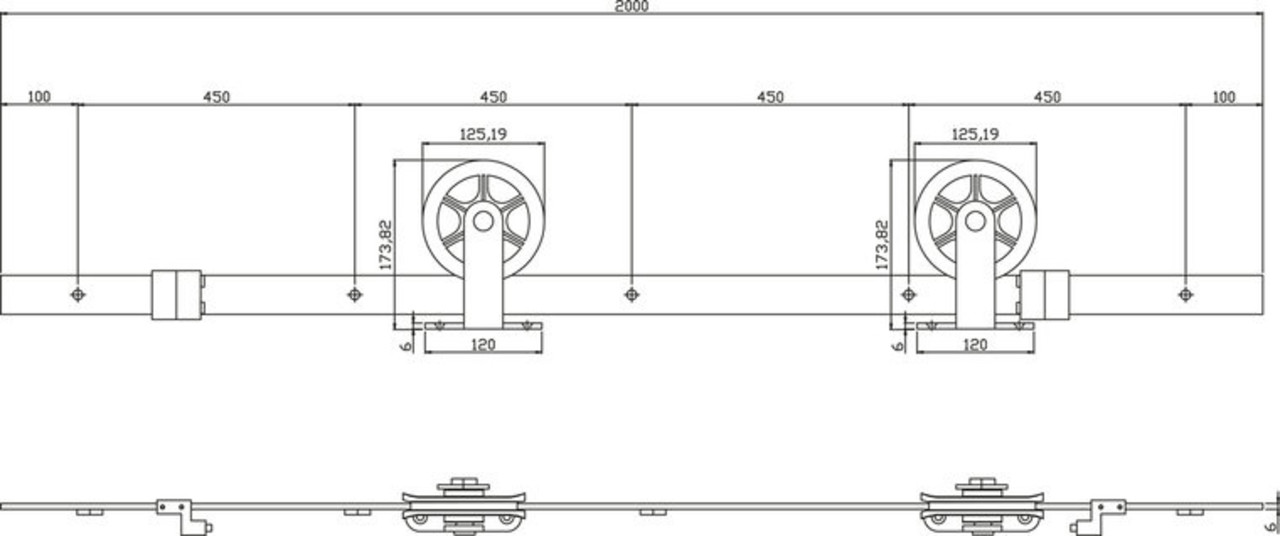 Intersteel Schuifdeursysteem wheel top mat zwart - incl. rail en beslag - Intersteel