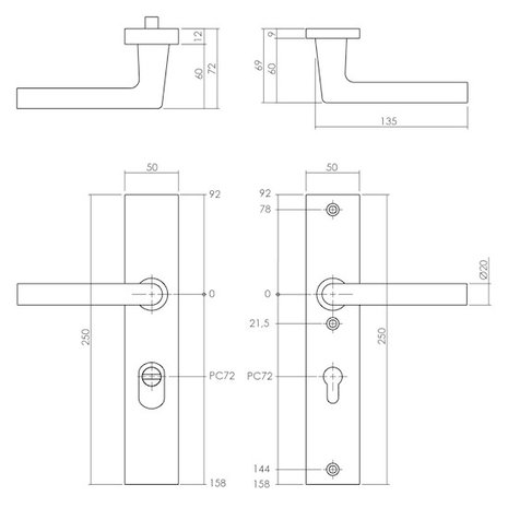 Intersteel SKG3 Veiligheidsbeslag kerntrekbeveiliging met rechthoekig schild in mat zwart