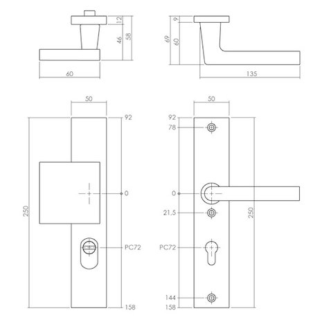 Intersteel SKG3 Veiligheidsbeslag met kerntrekbeveiliging en knop/klink met rechthoekig schild Intersteel SKG3 Veiligheidsbeslag met kerntrekbeveiliging en knop/klink met rechthoekig schild