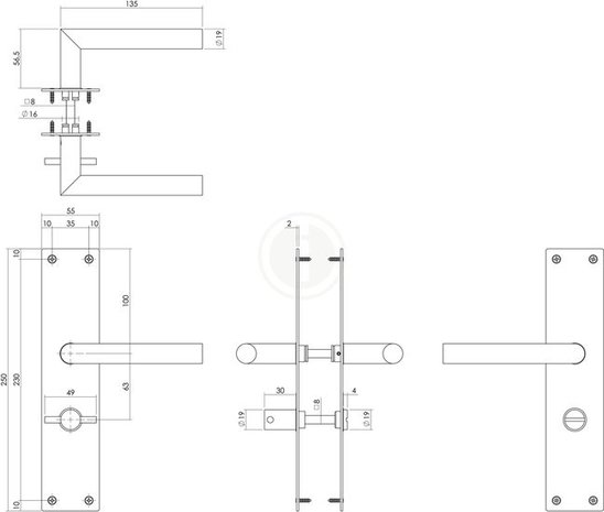 Intersteel Deurklink jura zwart schild 250x55x2mm wc63-8 Intersteel Deurklink jura zwart schild 250x55x2mm wc63-8
