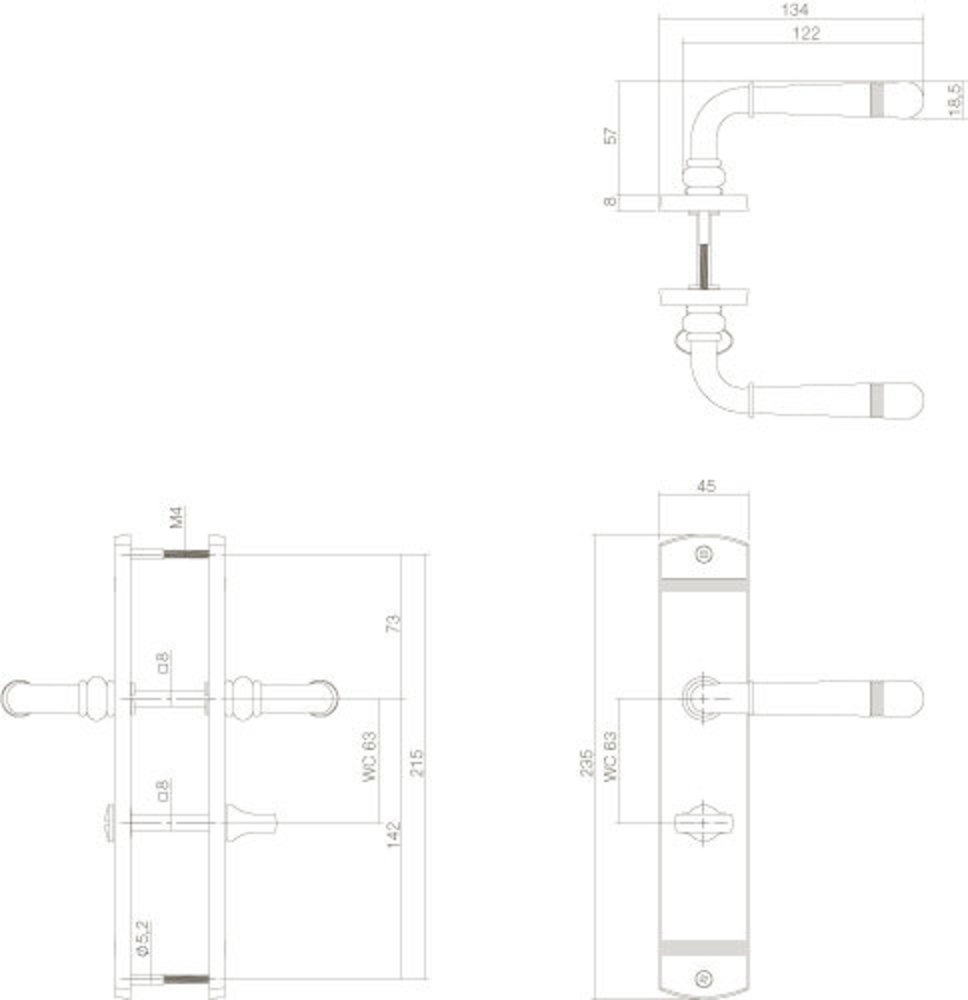 Intersteel Deurklink Helena op schild 235x45x8 mm met wc63/8 mm messing gelakt Intersteel Deurklink Helena op schild 235x45x8 mm met wc63/8 mm messing gelakt