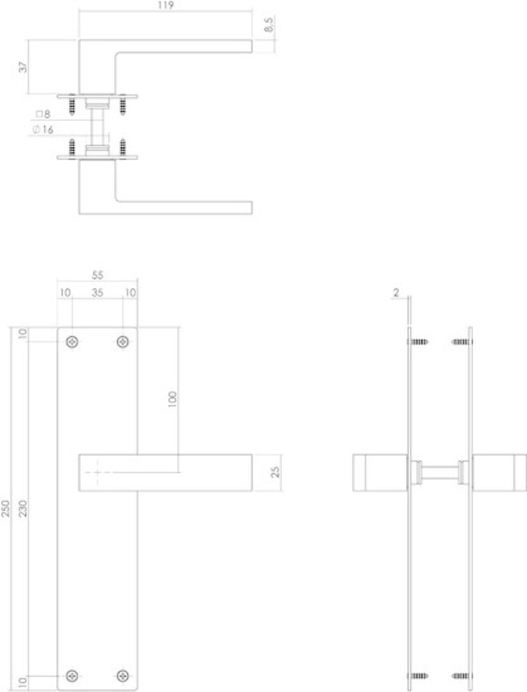 Intersteel Deurklink Amsterdam met schild 250x55x2mm blind geborsteld rvs Intersteel Deurklink Amsterdam met schild 250x55x2mm blind geborsteld rvs
