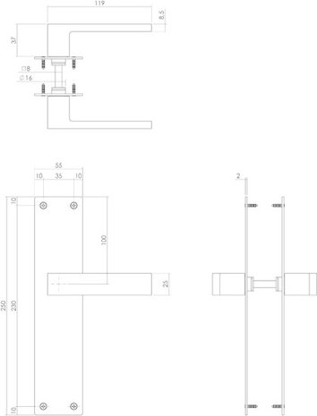 Intersteel Deurklink Amsterdam met schild 250x55x2mm blind geborsteld rvs Intersteel Deurklink Amsterdam met schild 250x55x2mm blind geborsteld rvs
