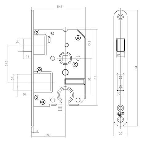 Intersteel Veiligheidsslot skg1 profielcilindergat 55mm met afgeronde voorplaat 20x174mm Intersteel Veiligheidsslot skg1 profielcilindergat 55mm met afgeronde voorplaat 20x174mm