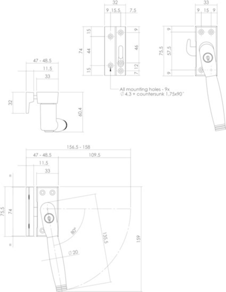 Intersteel Raamsluiting met slot skg1 rechts nikkel ton 222 ebbenhout Intersteel Raamsluiting met slot skg1 rechts nikkel ton 222 ebbenhout