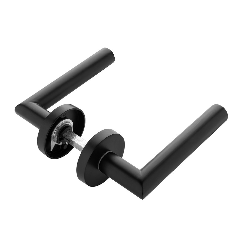 Mooi Deurbeslag Geveerde deurklink Modern mat zwart rond met sleutelrozetten - voor binnendeur Mooi Deurbeslag Geveerde deurklink Modern mat zwart rond met sleutelrozetten - voor binnendeur