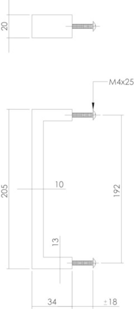 Intersteel Meubelgreep  rechthoek 192mm geborsteld RVS