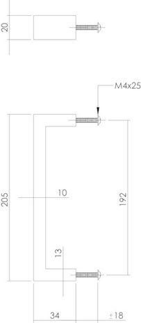 Intersteel Meubelgreep  rechthoek 192mm geborsteld RVS