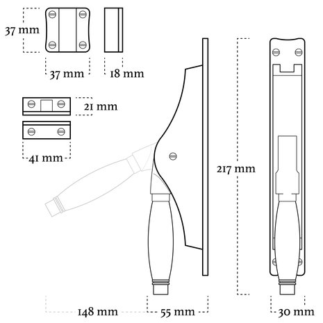 De Oude Deurklink Raam Espagnolet Deco met stangenset 2x70cm glanzend nikkel Ton model