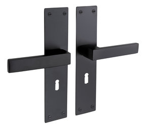Mooi Deurbeslag Deurklink Nova zwart met schild en sleutelgat 55 mm Mooi Deurbeslag Deurklink Nova zwart met schild en sleutelgat 55 mm