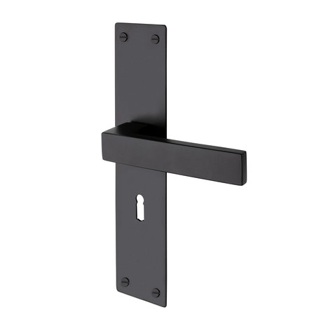 Mooi Deurbeslag Deurklink Nova zwart met schild en sleutelgat 55 mm - deurbeslag voor binnendeur Mooi Deurbeslag Deurklink Nova zwart met schild en sleutelgat 55 mm - deurbeslag voor binnendeur