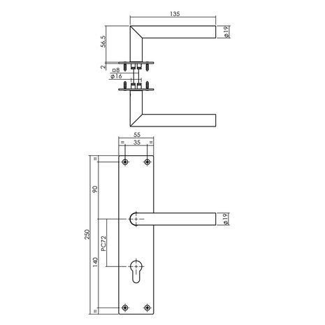 Intersteel Deurklink jura met schild 250x55x2mm profielcilindergat 72mm zwart Intersteel Deurklink jura met schild 250x55x2mm profielcilindergat 72mm zwart