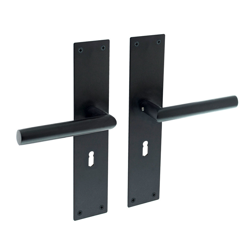 Intersteel Deurklink jura schild zwart 250x55x2mm sleutelgat 56mm - deurbeslag voor binnendeur Intersteel Deurklink jura schild zwart 250x55x2mm sleutelgat 56mm - deurbeslag voor binnendeur