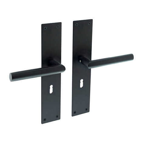Intersteel Deurklink jura schild zwart 250x55x2mm sleutelgat 56mm - deurbeslag voor binnendeur Intersteel Deurklink jura schild zwart 250x55x2mm sleutelgat 56mm - deurbeslag voor binnendeur
