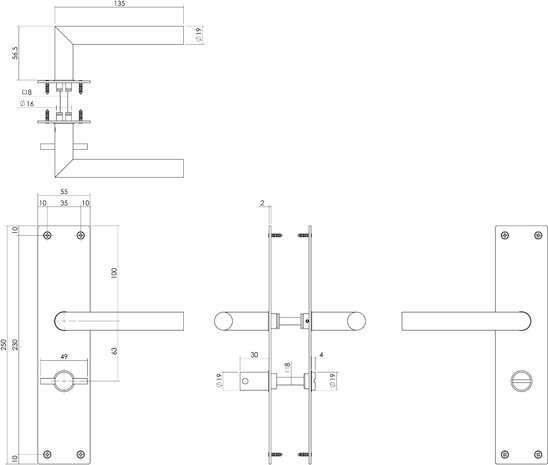 Intersteel Deurklink Jura met schild WC63/8 geborsteld RVS Intersteel Deurklink Jura met schild WC63/8 geborsteld RVS