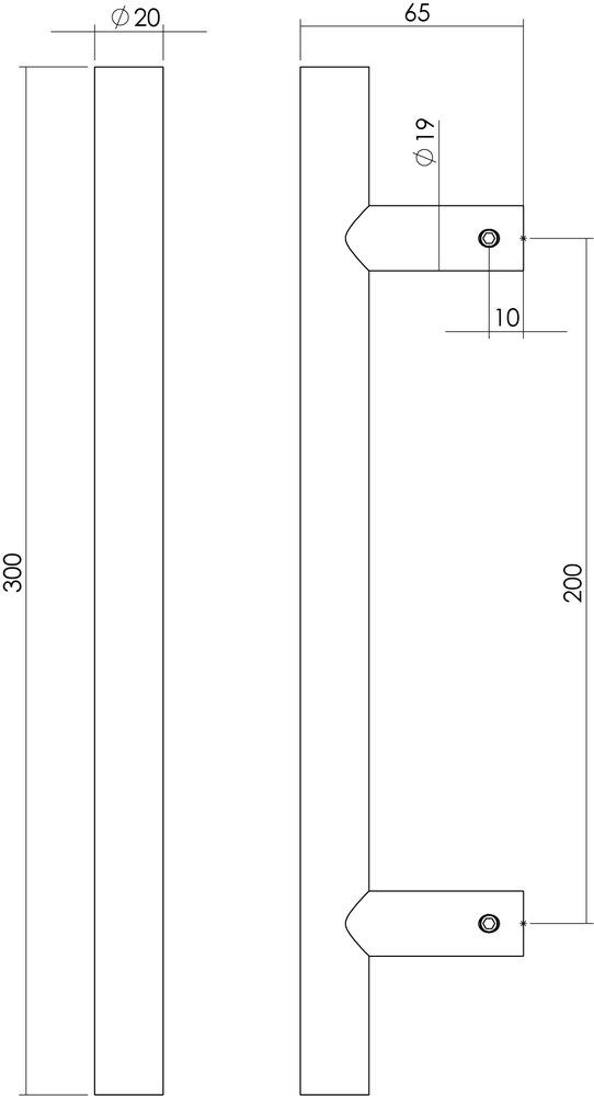 Intersteel Deurgreep T-model 20mmx300mm mat zwart