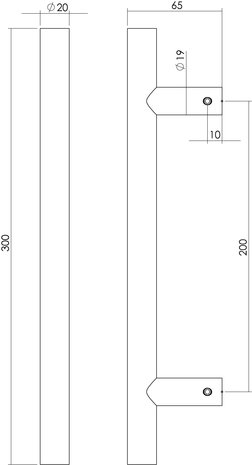 Intersteel Deurgreep T-model 20mmx300mm mat zwart