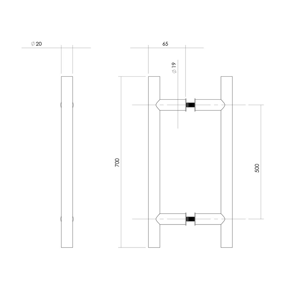 Intersteel Deurgrepen set500x65mm T-vorm geborsteld RVS Intersteel Deurgrepen set500x65mm T-vorm geborsteld RVS