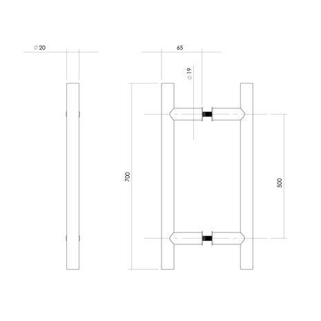 Intersteel Deurgrepen set500x65mm T-vorm geborsteld RVS Intersteel Deurgrepen set500x65mm T-vorm geborsteld RVS