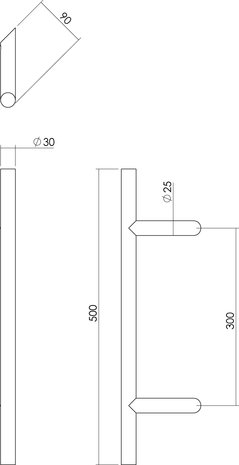 Intersteel Deurgreep T-schuin 300mm geborsteld RVS Intersteel Deurgreep T-schuin 300mm geborsteld RVS