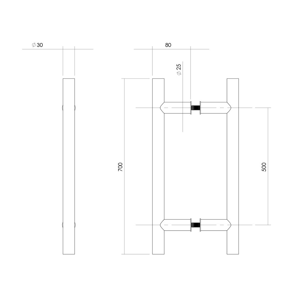 Intersteel Deurgrepen set T-vorm 500x80mm geborsteld RVS Intersteel Deurgrepen set T-vorm 500x80mm geborsteld RVS