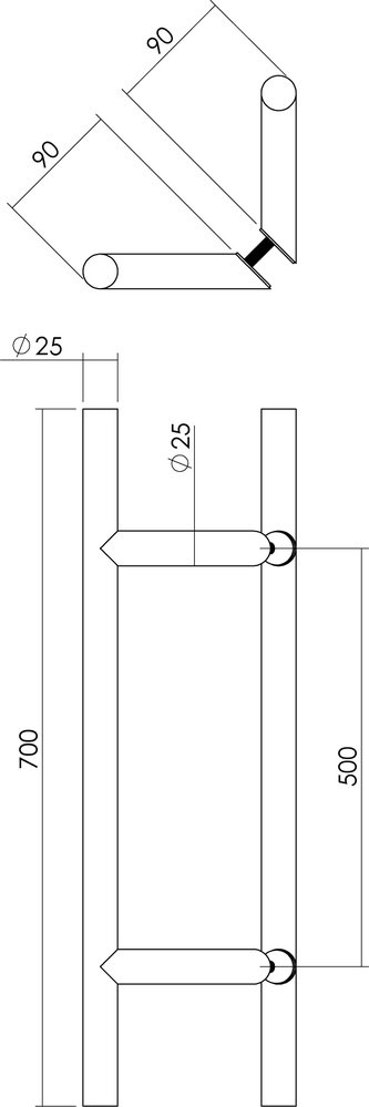 Intersteel Deurgrepen set T-schuin500mm geborsteld RVS - Intersteel