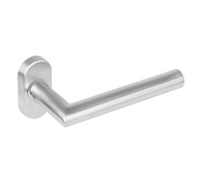 Intersteel Deurklink Hoek 90 graden op ovaal rozet geborsteld RVS Intersteel Deurklink Hoek 90 graden op ovaal rozet geborsteld RVS