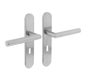 Intersteel Deurklink Hoek 90 graden op schild sleutelgat 56mm geborsteld RVS Intersteel Deurklink Hoek 90 graden op schild sleutelgat 56mm geborsteld RVS