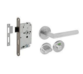 Intersteel Deurbeslag set WC-slot 63/8mm RVS + deurklink Jura RVS Intersteel Deurbeslag set WC-slot 63/8mm RVS + deurklink Jura RVS