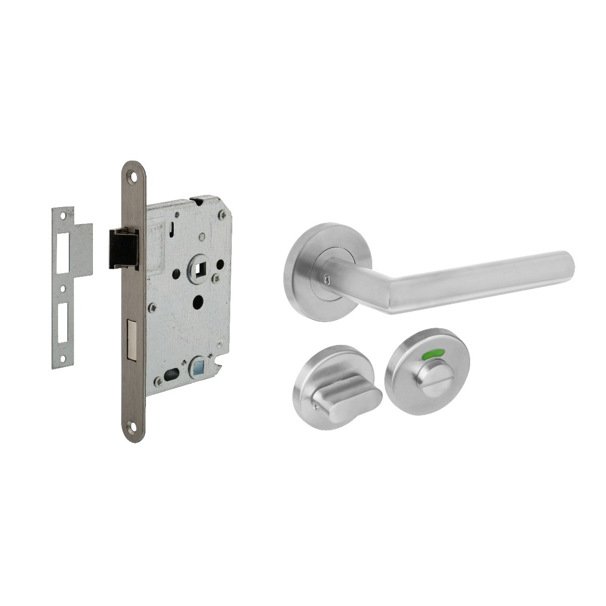 Intersteel Deurbeslag set WC-slot 63/8mm RVS + deurklink Hoek 90 graden RVS