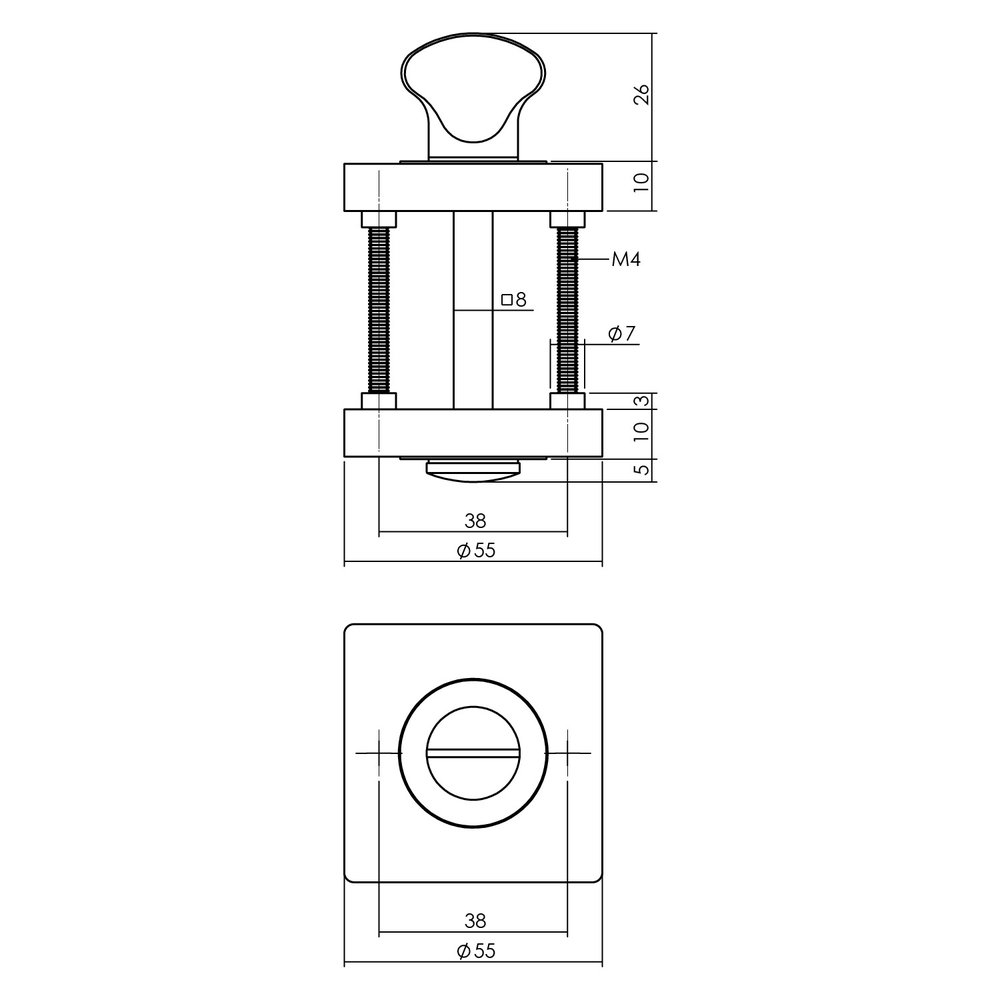 Intersteel WC-slot draaiknop vierkant wit Intersteel WC-slot draaiknop vierkant wit