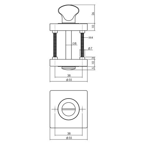 Intersteel WC-slot draaiknop vierkant wit Intersteel WC-slot draaiknop vierkant wit