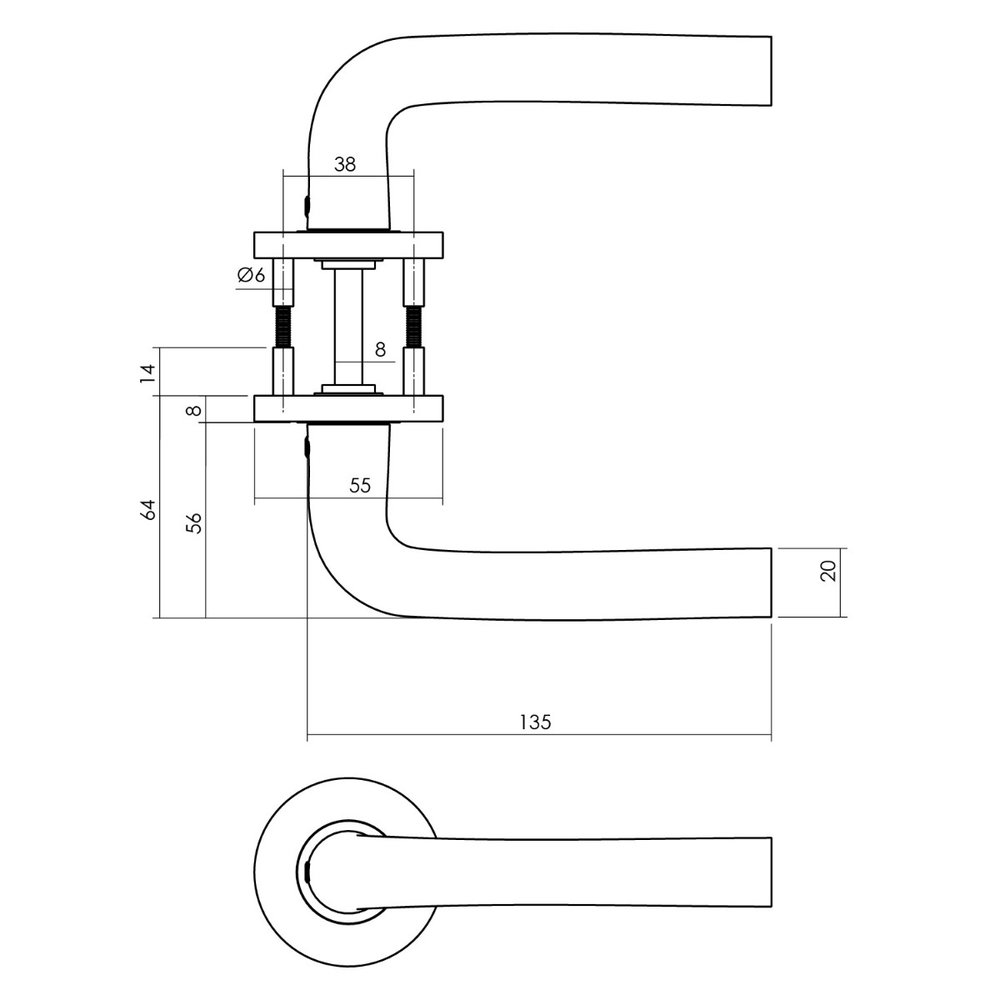 Intersteel Deurklink Recht ronde rozet aluminium zwart