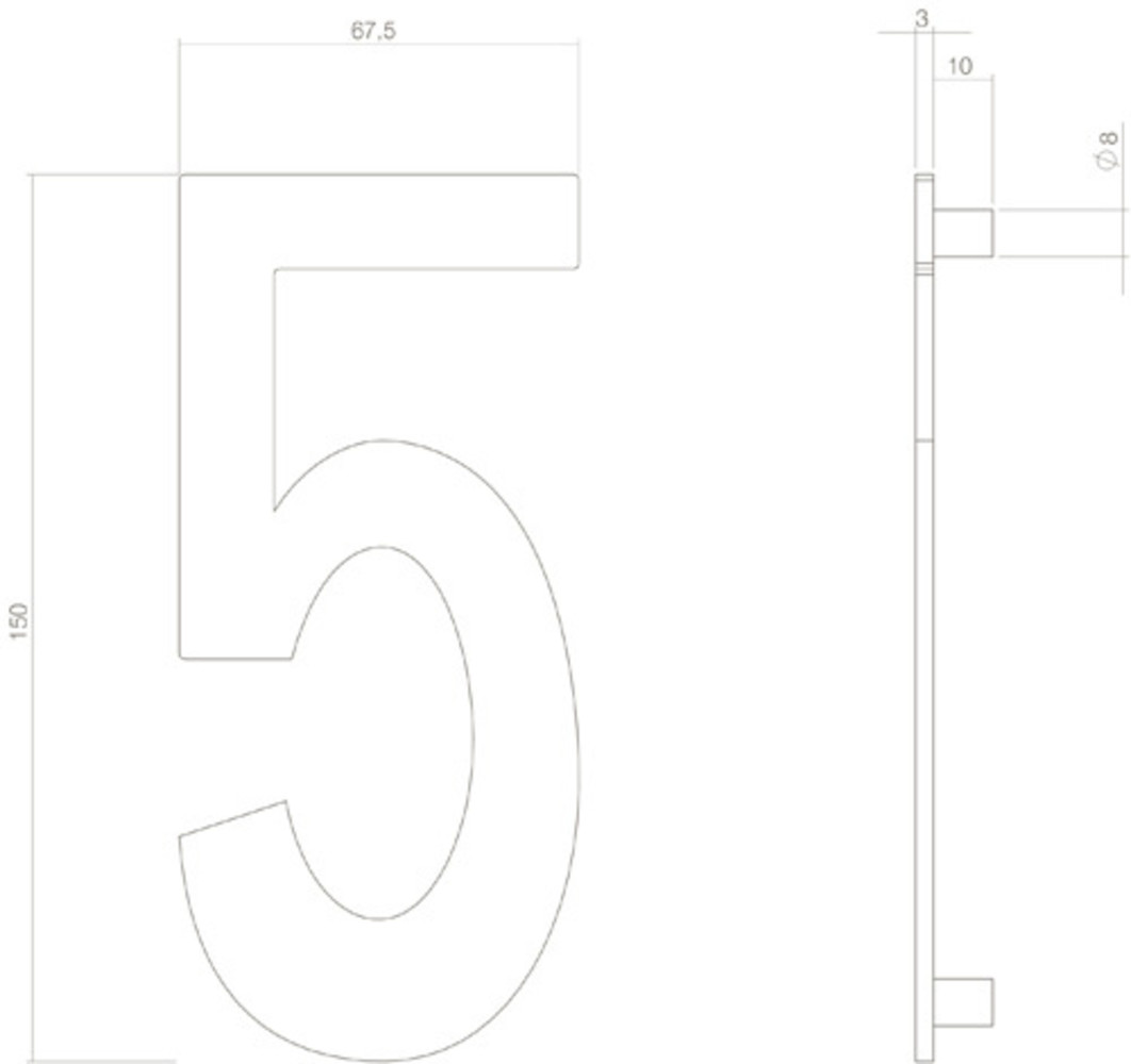 Intersteel Huisnummer 5 hoogte 15 cm RVS/mat zwart Intersteel Huisnummer 5 hoogte 15 cm RVS/mat zwart