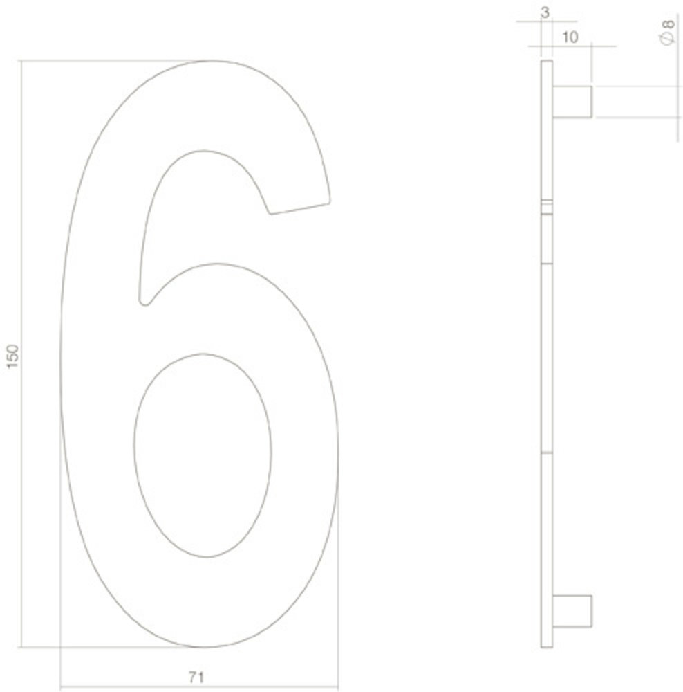 Intersteel Huisnummer 6 hoogte 15 cm RVS/mat zwart Intersteel Huisnummer 6 hoogte 15 cm RVS/mat zwart