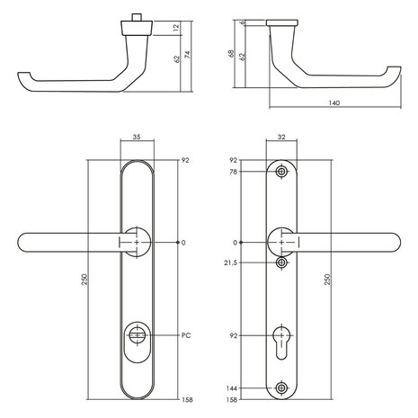 Intersteel Veiligheidsbeslag SKG3 ovaal smal schild kerntrekbeveiliging profielcilincergat 92mm zwart aluminium achterdeurbeslag